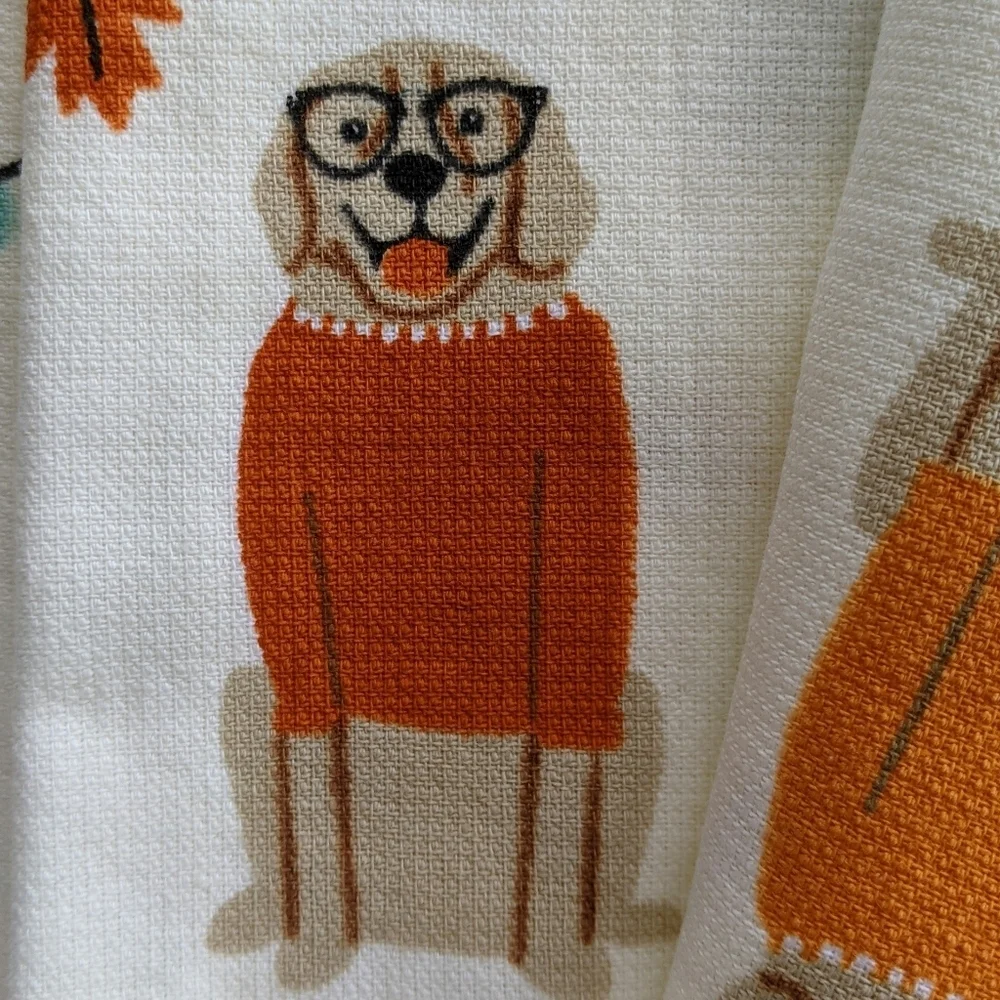 Doxie Corgi Terrier Labrador Pug Leaves Autumn Theme Kitchen Towel Set Of 2 NWT